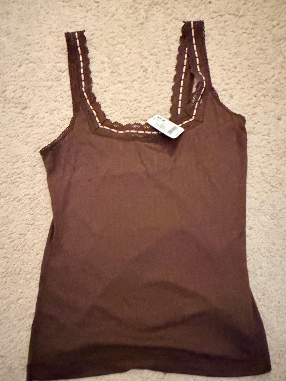 Free People Chocolate Brown Lace-Trim Tank Top